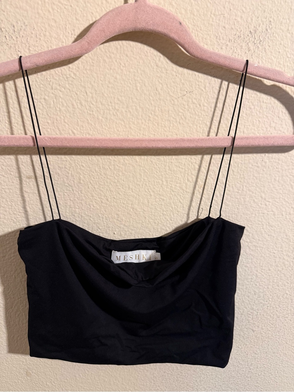 MESHKI Black Cowl Neck Crop Top Cami Size Small Minimalist Going Out